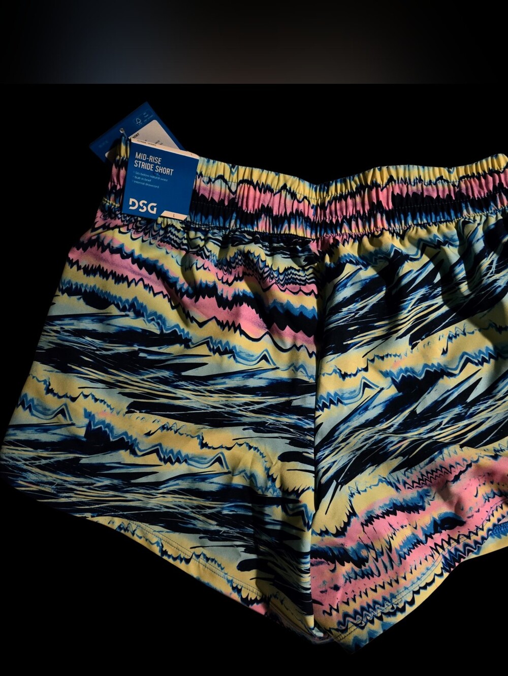 DSG Girl's Stride Pastel Graffiti Wave Lined Active Shorts Pink, Yellow & Navy